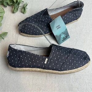Toms Classic Alpargata Black Dot Chambray Espadrille Rope Sole Women’s Size 10